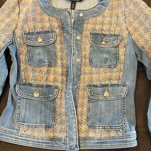 White House Black Market Blue and Orange Jean Jacket